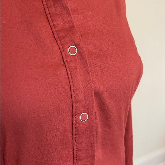 Free People Red Snap Front Boho Shirt Dress Long Sleeve Size XS Fits S/M - Picture 4 of 7